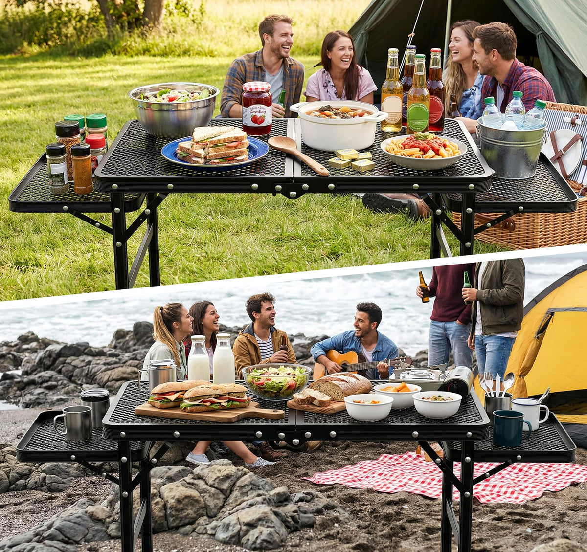 Tidolo table on beach or campsite ready for meals and prep