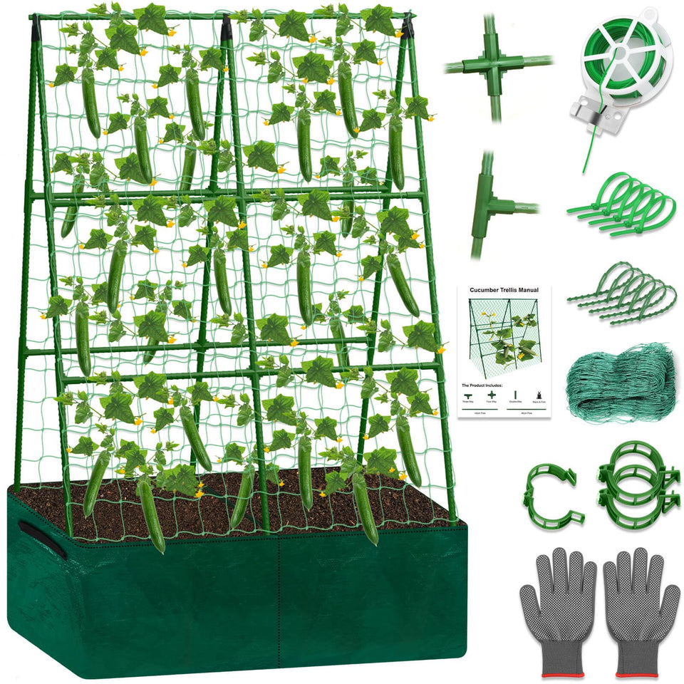 Tidponra Cucumber Trellis in A-frame design improves sunlight for climbing plants.