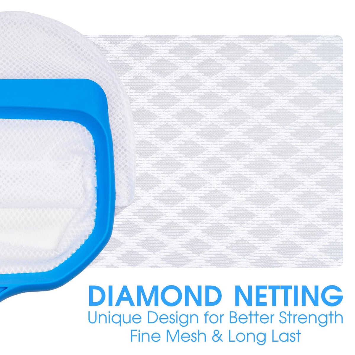 TidyMister 18-inch skimmer with diamond mesh catches fine particles.