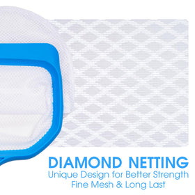 TidyMister 18-inch skimmer with diamond mesh catches fine particles.