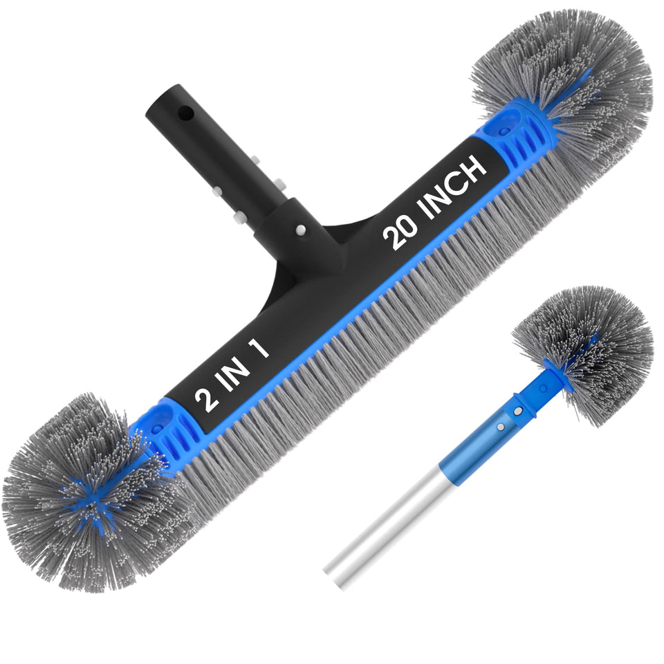 TidyMister 20inch pool brush head for faster cleaning of walls, floors, and steps.