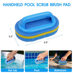 TidyMister handheld scrubber cleaning the pool water line
