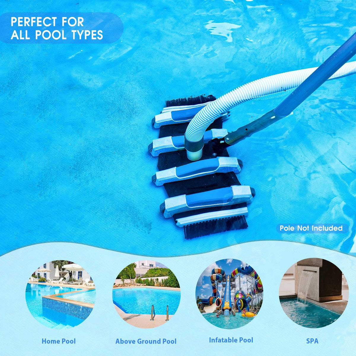 TidyMister handle compatible with one-and-a-quarter-inch pool pole for flexibility.