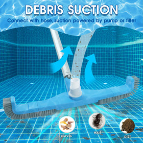 TidyMister nylon bristles remove leaves and dirt from pool walls and floors.