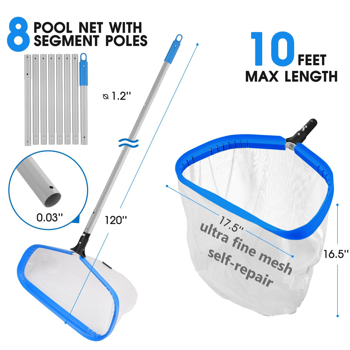 TidyMister rounded-end pool brush 17.5 inches for thorough debris removal.