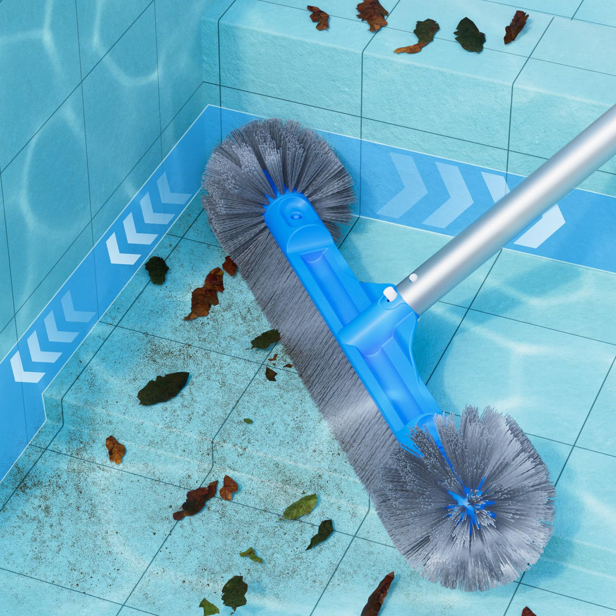 TidyMister pool brush universal-fit works with inground and above-ground pools.