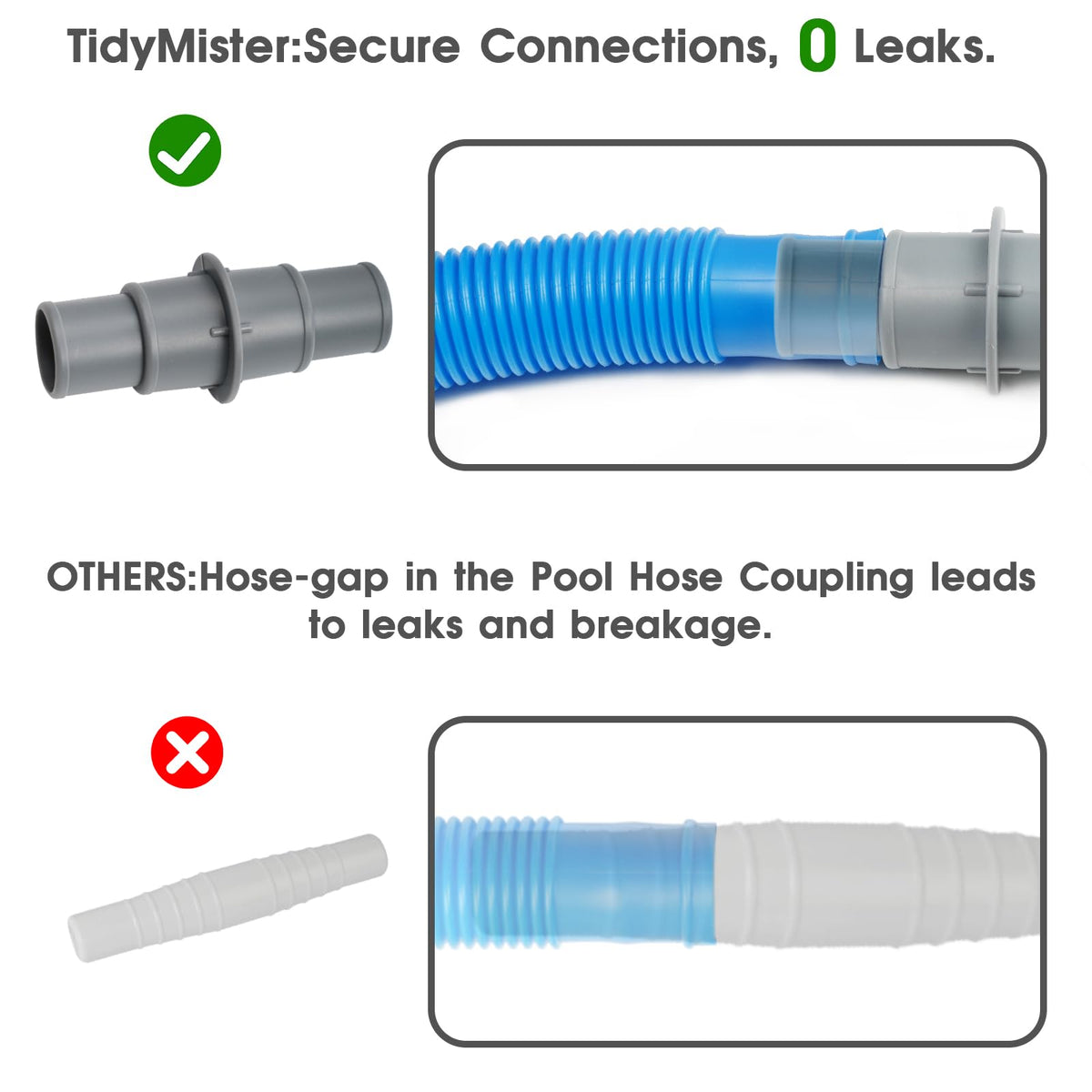 Tidymister pool hose adapter length shows 4.72 inches for versatile fit.
