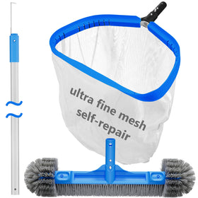 TidyMister pool net with self-repair 17.5-inch opening for durable skimming.