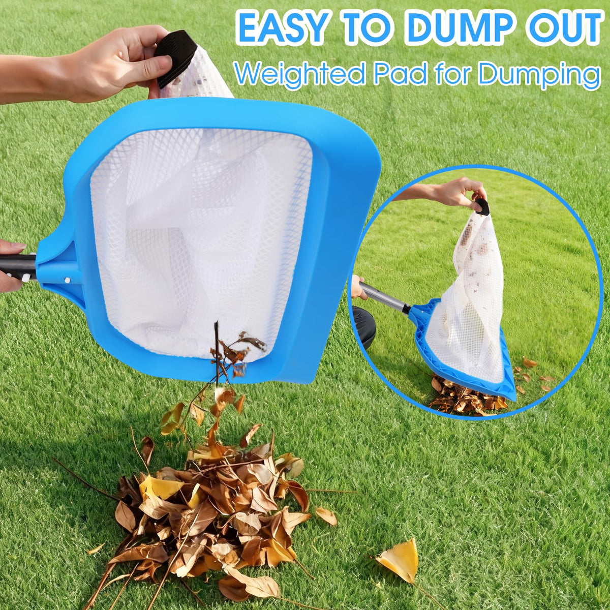 TidyMister pool skimmer demonstrates compatibility with standard 1-1/4 inch poles.