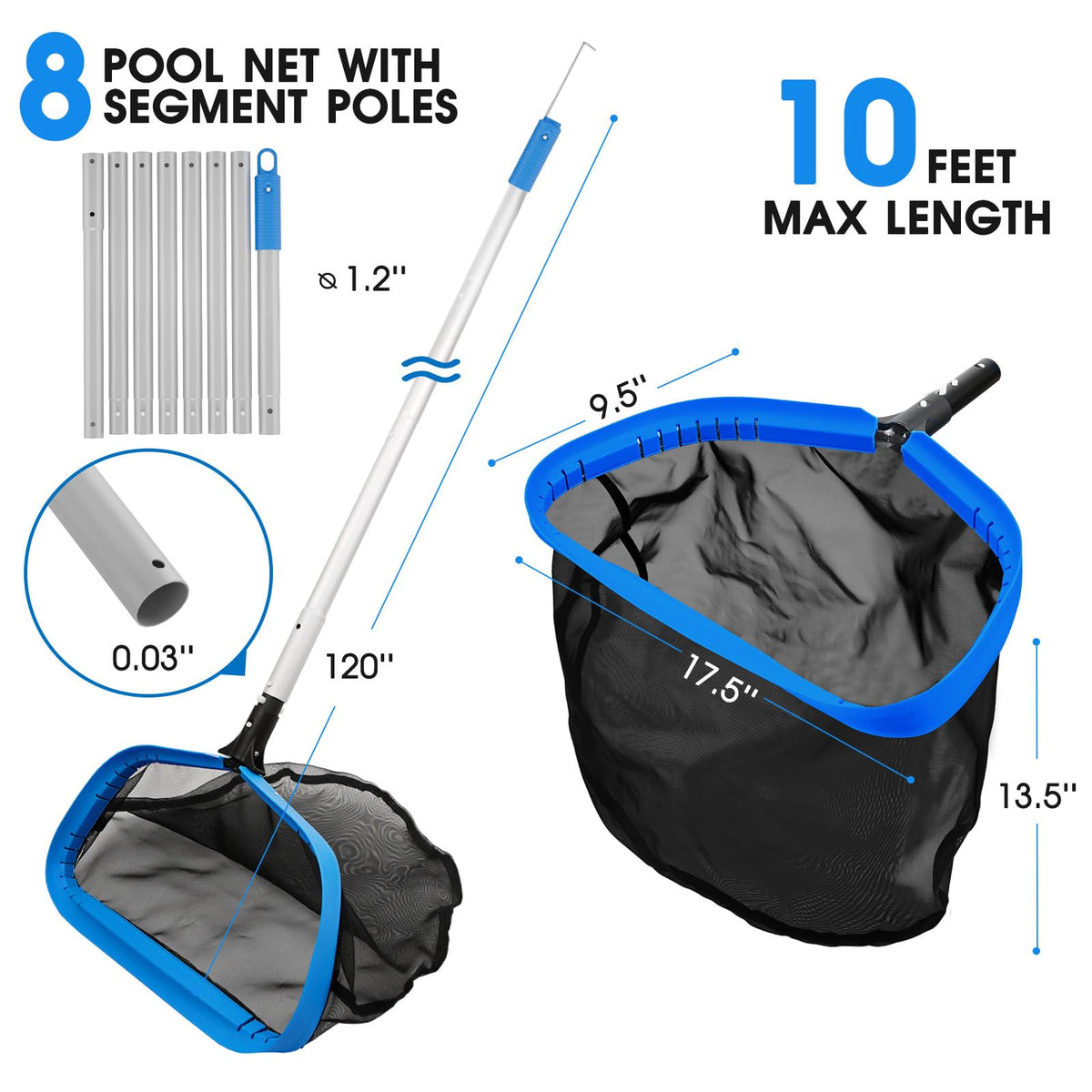 TidyMister sturdy aluminum frame adds long-lasting durability during season-long skimming.