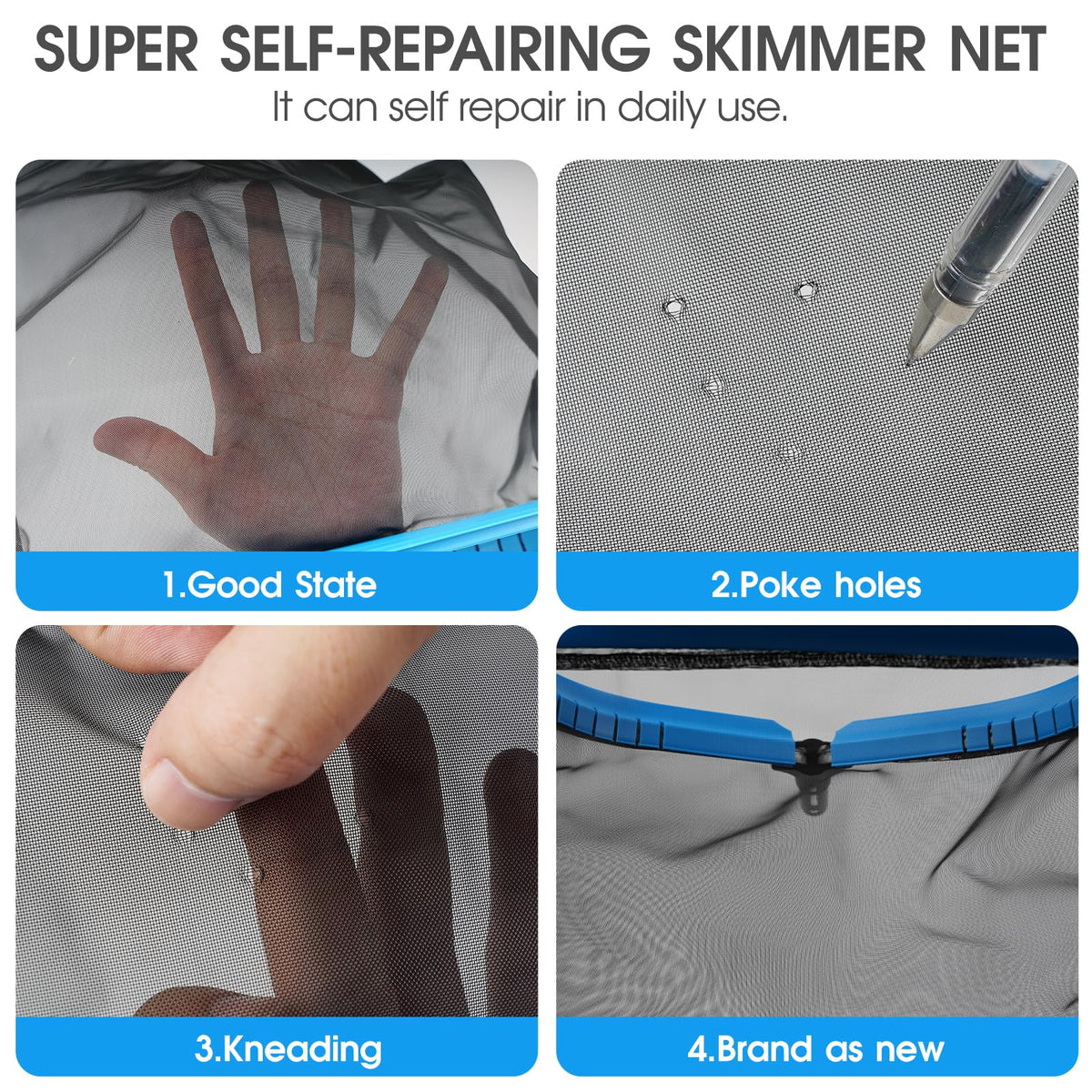 TidyMister pool net with aluminum frame for durable, long-lasting performance.