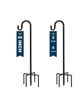 TIEBOLA 2-pack shepherd hooks, 48 inches tall, five-prong base for stable ground support.