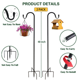 TIEBOLA heavy-duty metal shepherd hook with black powder coating resists outdoor rust.