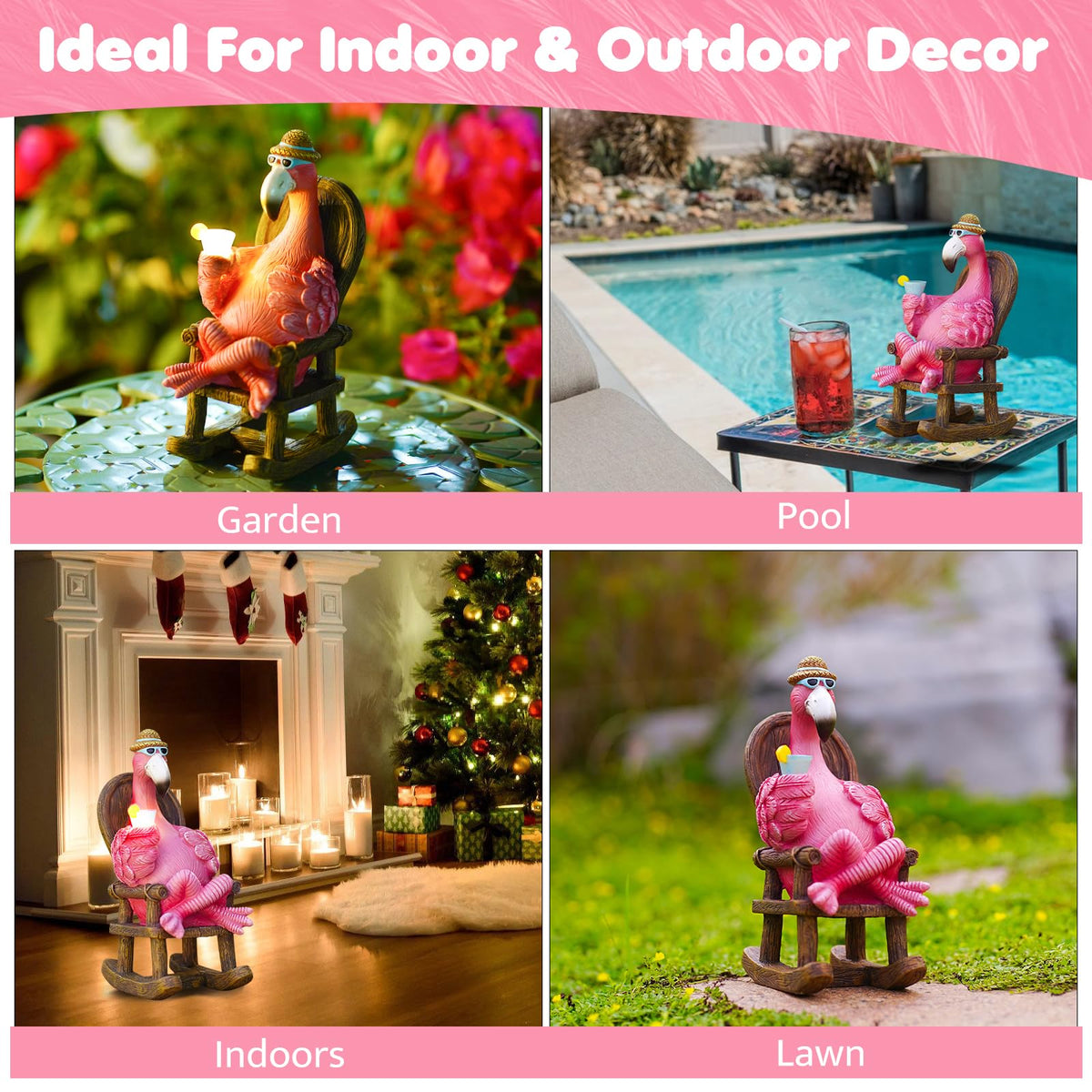 Tiejiajiang IP44 waterproof flamingo figure thrives on patios, poolsides, and lawns.