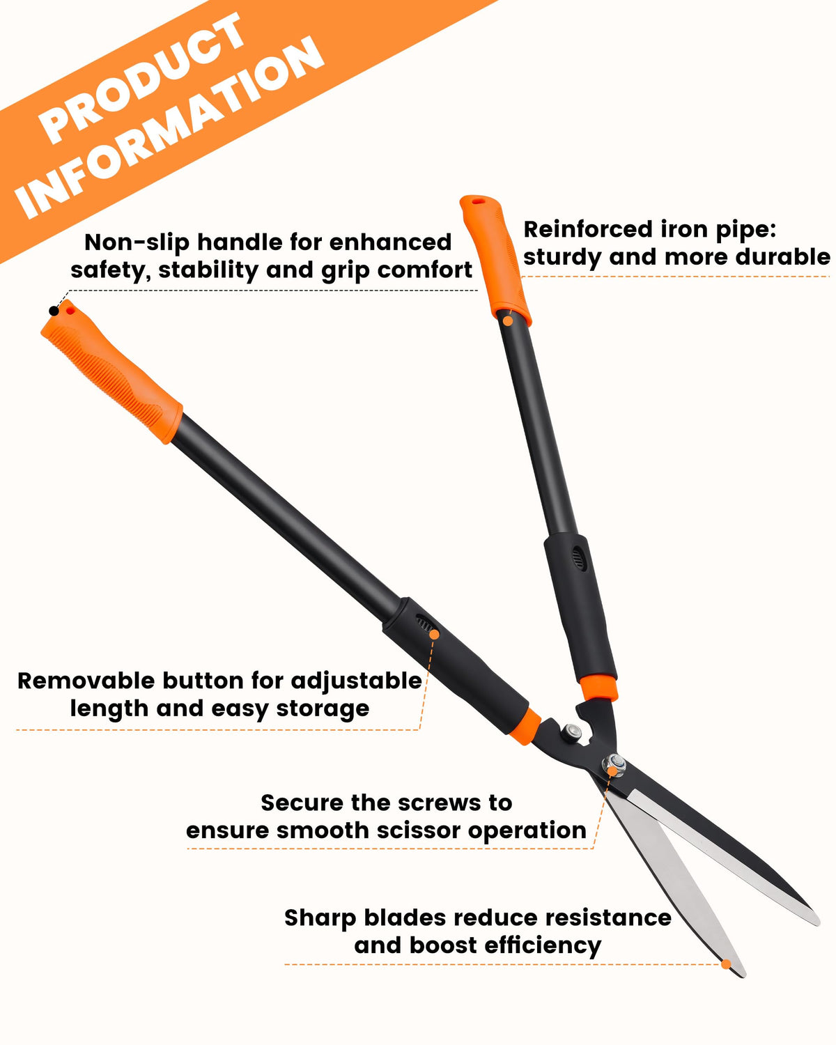 Tiemlet hedge shears anti slip rubber grip provides secure handling.