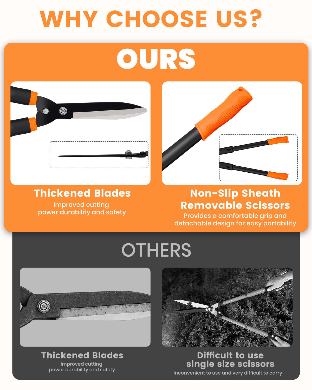 Tiemlet hedge shears ergonomic design supports comfortable extended pruning.