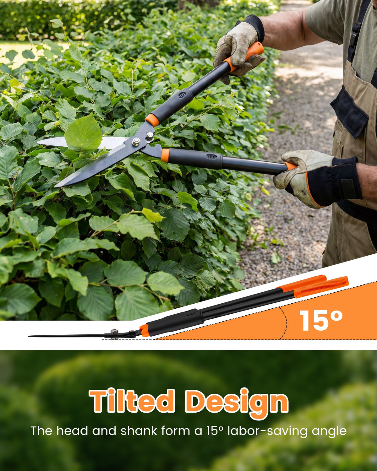 Tiemlet hedge shears compact sturdy reinforced structure for durability.