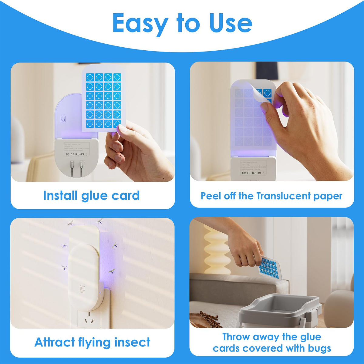 TIENBE glue cards enable easy peel-and-insert setup for hassle-free pest relief.
