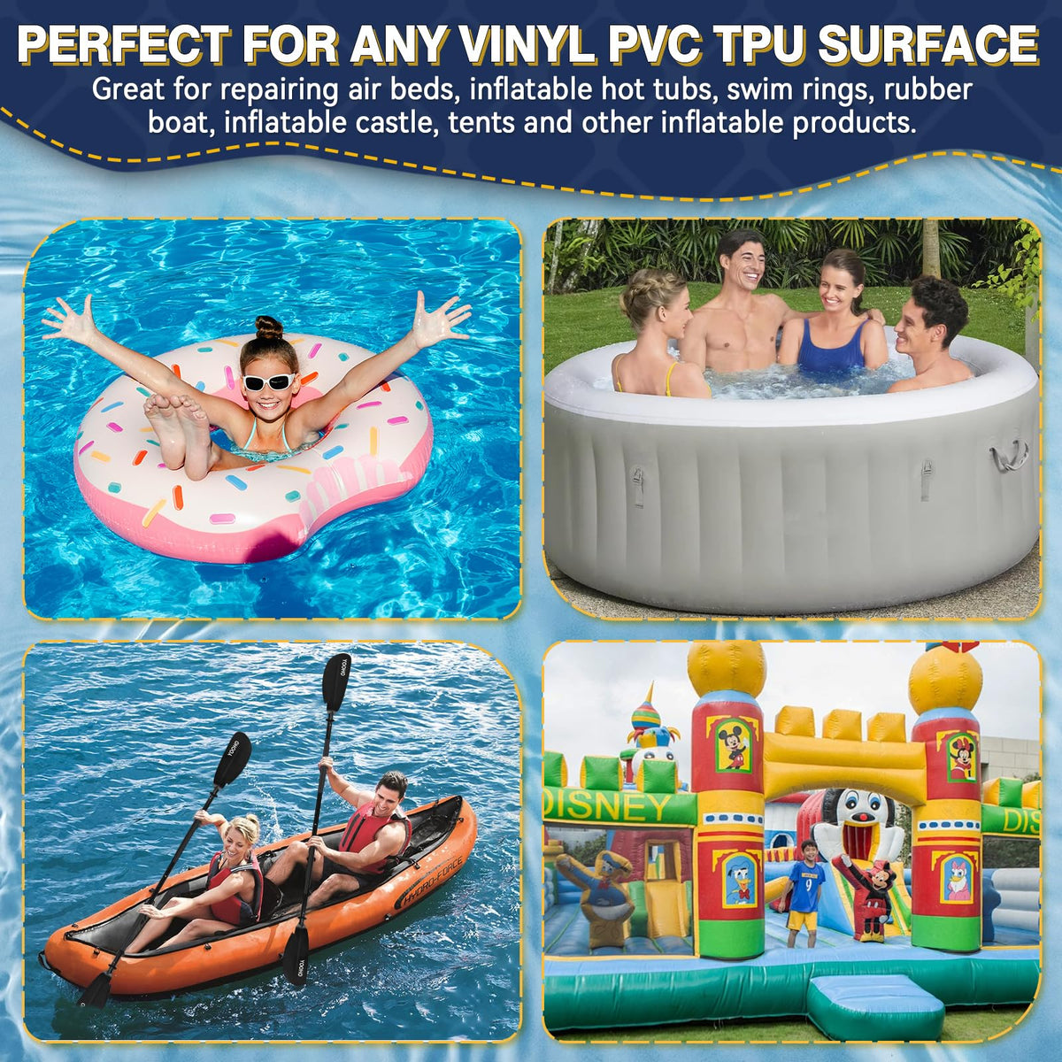Tiepetly inflatable patch on hot tub delivers durable seal