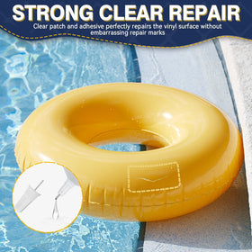 Tiepetly patch on pool liner blends with surface for discreet repair