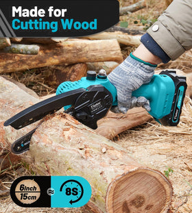 Tietoc mini chainsaw auto oiling system in action for smoother cuts.