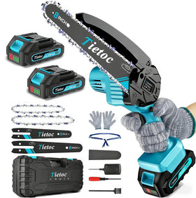 Tietoc mini chainsaw with 8-inch guide bar for efficient wood cutting at home