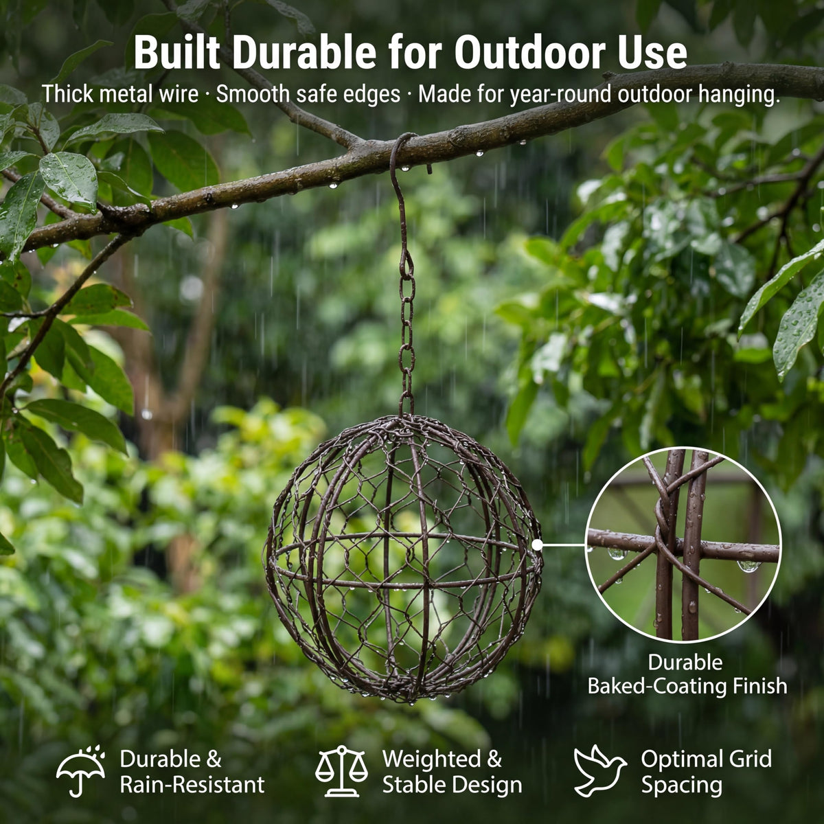 Tiezzi Handwoven rust-proof cage edges, burr-free construction for safe bird interaction.