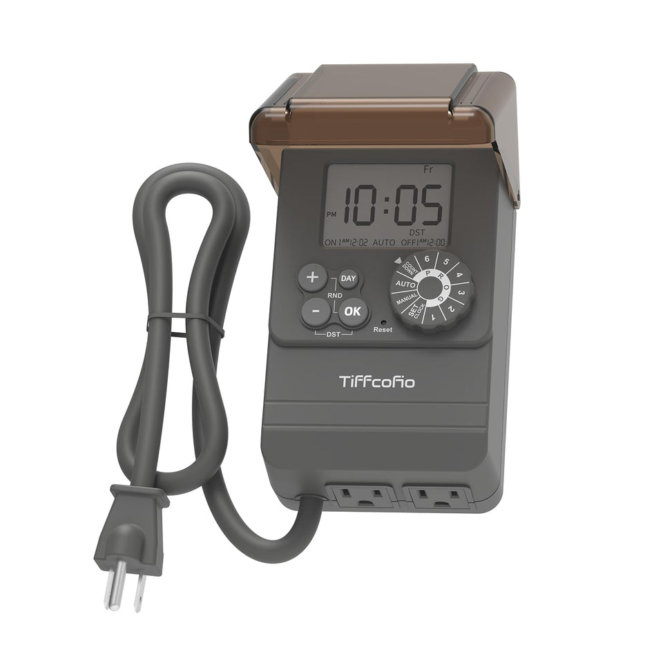 Tiffcofio 20A timer showing dial programming for easy setup.