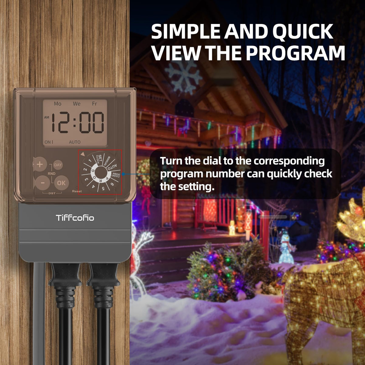 Weatherproof outdoor timer enclosure protecting outlets during rain.