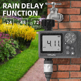 Tiffcofio sprinkler timer aids efficient watering and resource management.