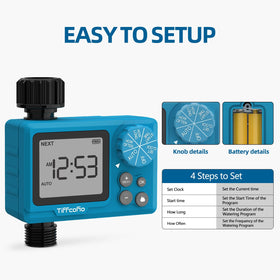 TiFFCOFiO sprinkler timer enables automatic watering when away.