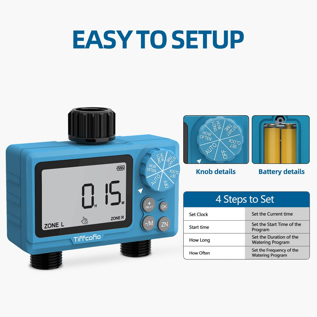 Tiffcofio Sprinkler Timer Outdoor digital control panel enables precise scheduling
