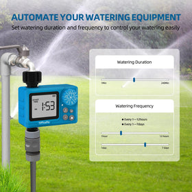 TiFFCOFiO timer rain delay display helps prevent overwatering after rainfall.