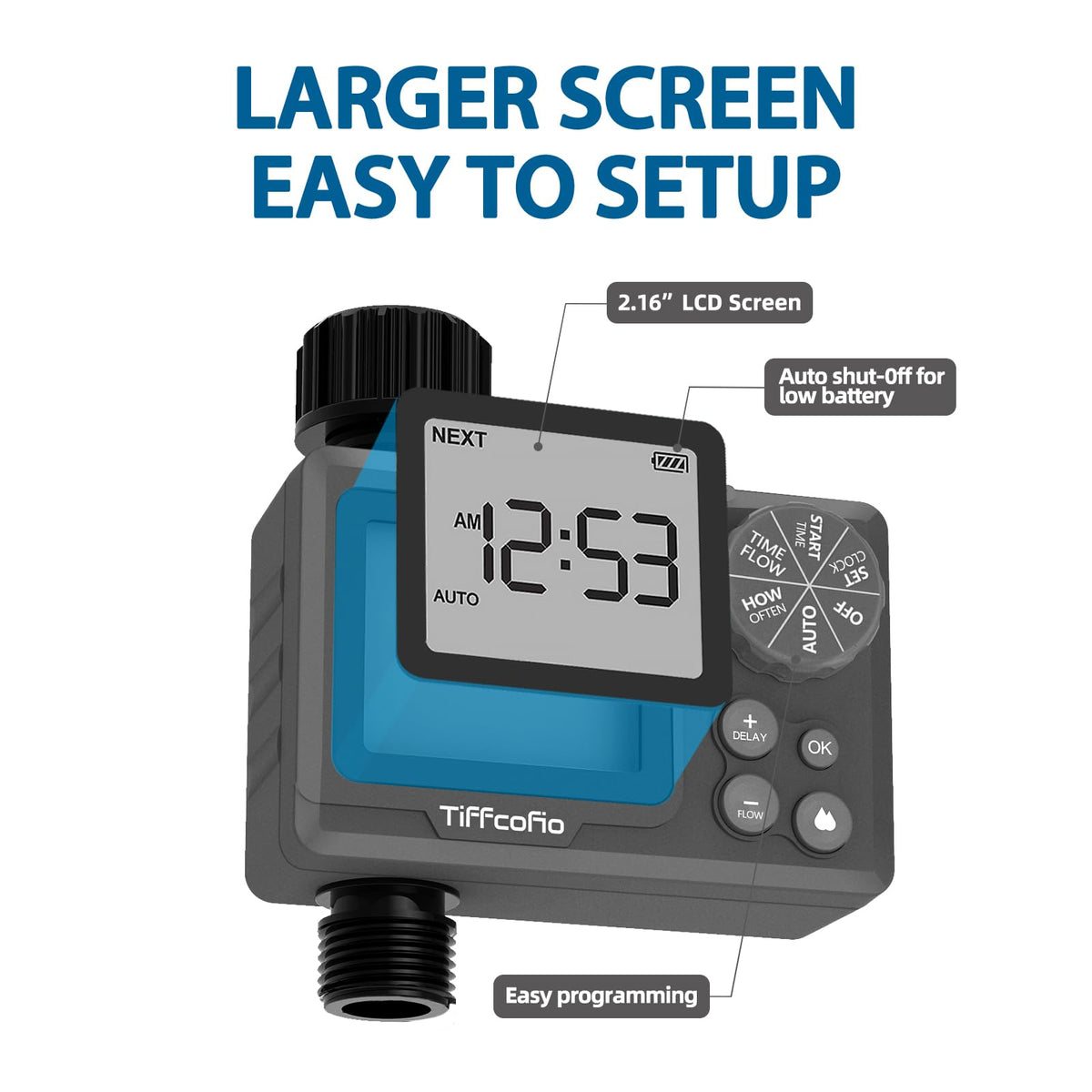 Tiffcofio water-meter display timer helps track usage and avoid waste.