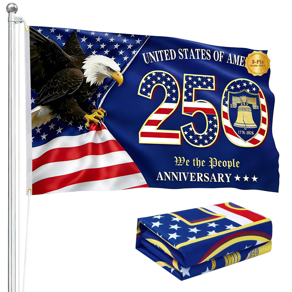 TIFFYONEK 250th Anniversary Flag front view showing eagle and Liberty Bell for outdoor pride