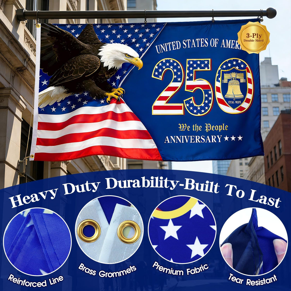 TIFFYONEK commemorative flag eagle and Liberty Bell graphic for porch decor