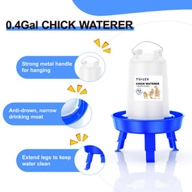 Tiflev adjustable height legs keep feeder at chick level as they grow.