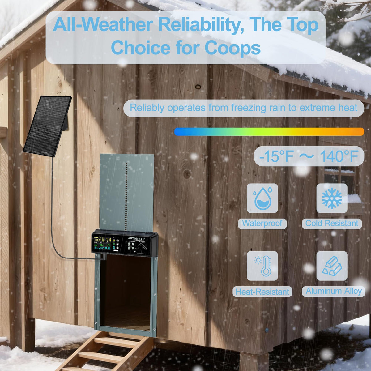 Tiflev aluminum-alloy door frame resists rust in extreme weather.