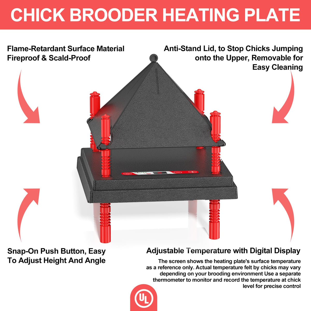 Tiflev brooder plate insulated surface protects chicks from direct heat.
