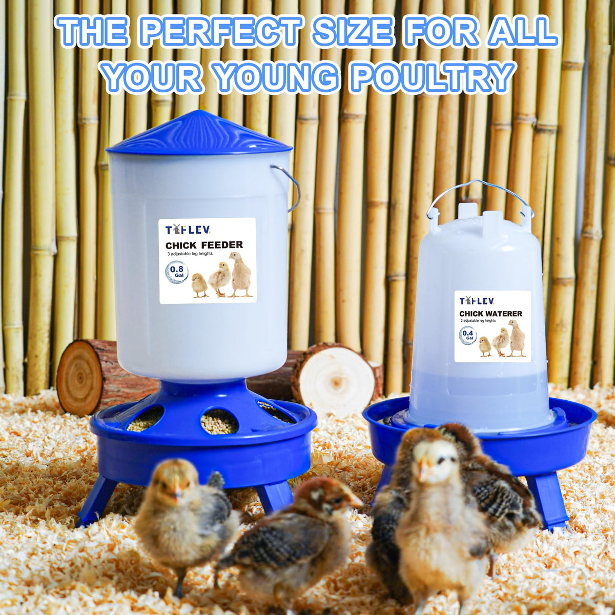 Tiflev chick feeder and waterer with convenient hanging hooks.