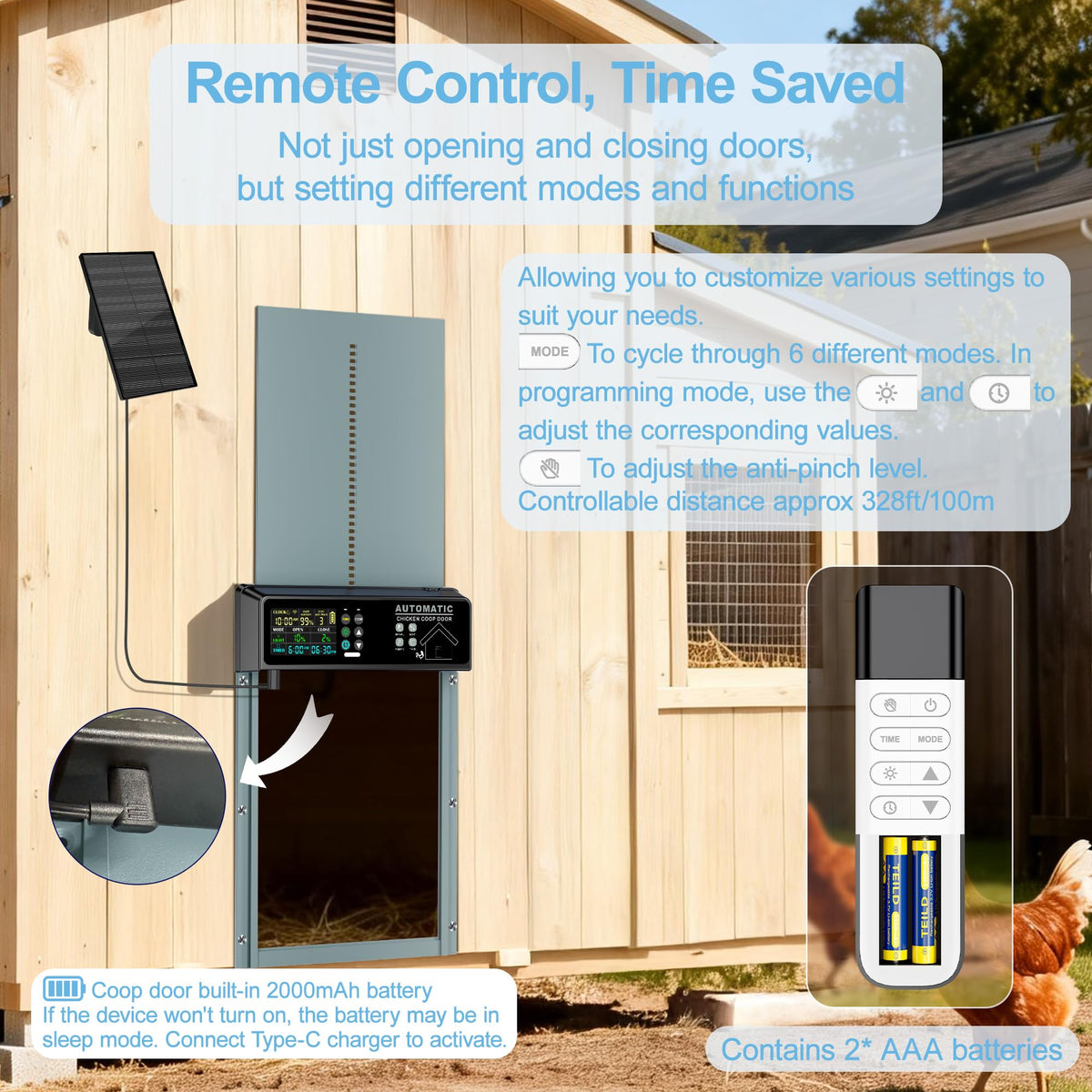Tiflev remote-control lets you operate the door from up to 328 ft.