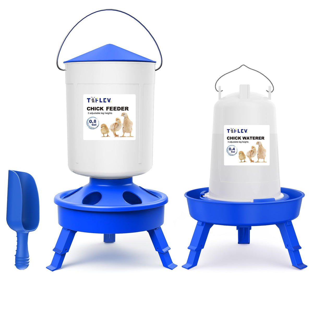 Tiflev top-fill chick feeder with easy refilling for cleaner brooders.