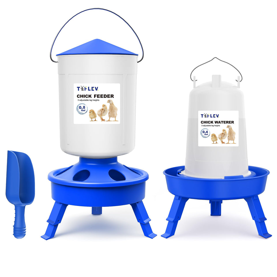 Tiflev top-fill chick feeder with easy refilling for cleaner brooders.