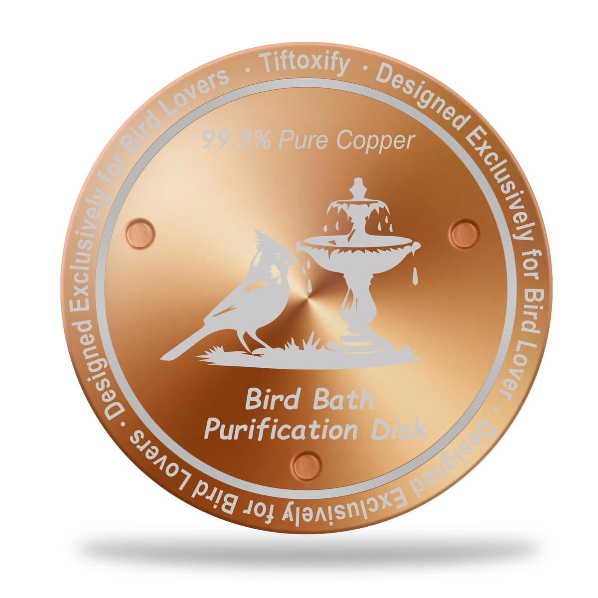 Tiftoxify copper bird bath disk 0.8mm keeps water clear with less frequent cleaning.