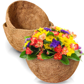 TigeJoy 12inch round coco liner demonstrates dense coconut fiber for moisture regulation in hanging planters.
