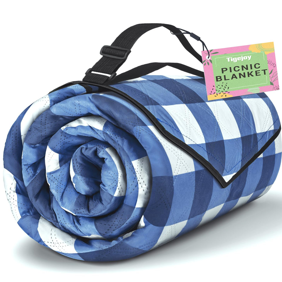TigeJoy extra-large picnic blanket folded for easy transport and storage