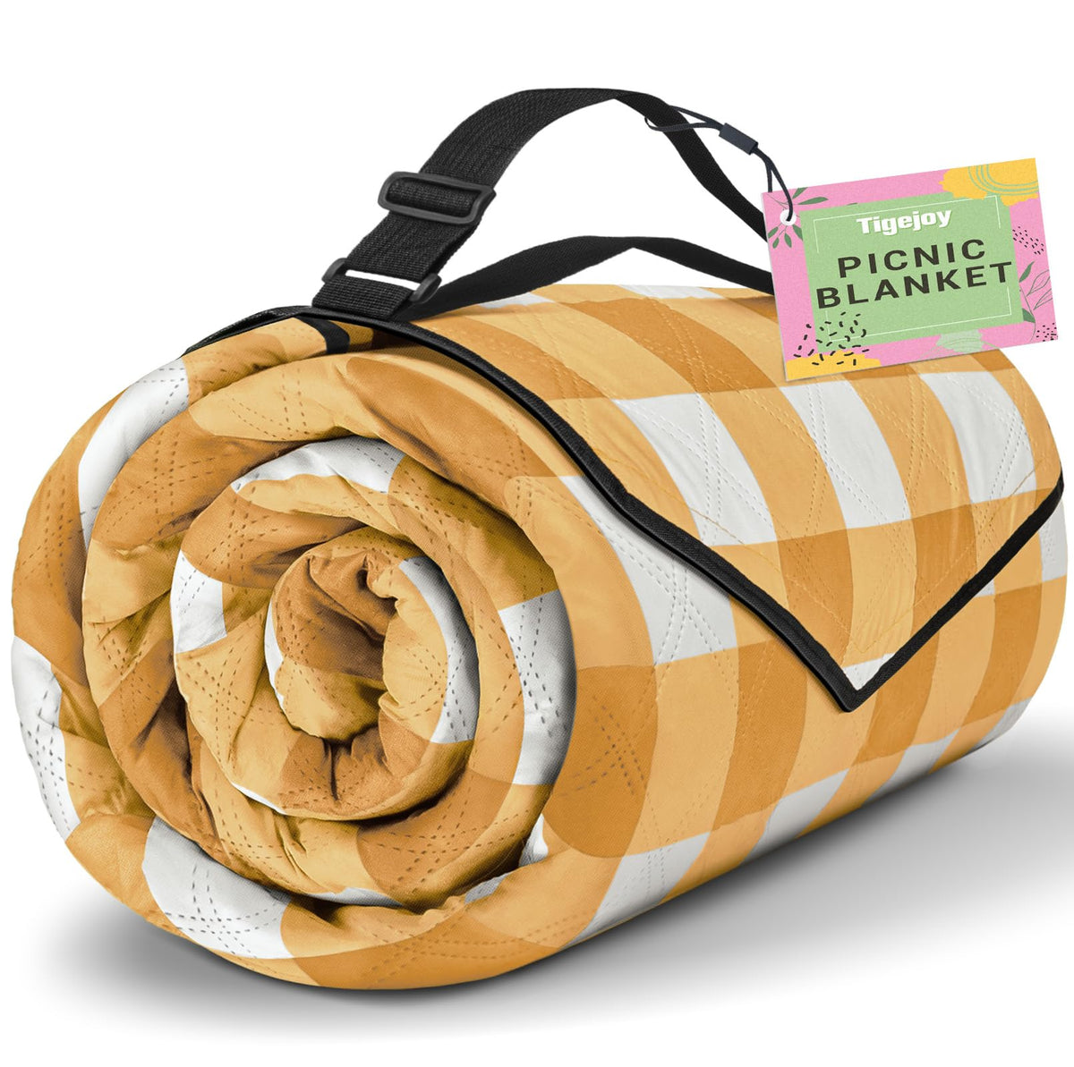 TigeJoy picnic blanket folded for easy carry and compact storage