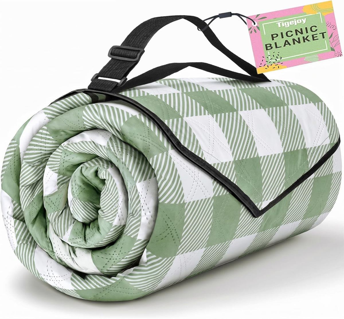 TigeJoy 80x80 picnic blanket top view showing spacious layout and plush padding