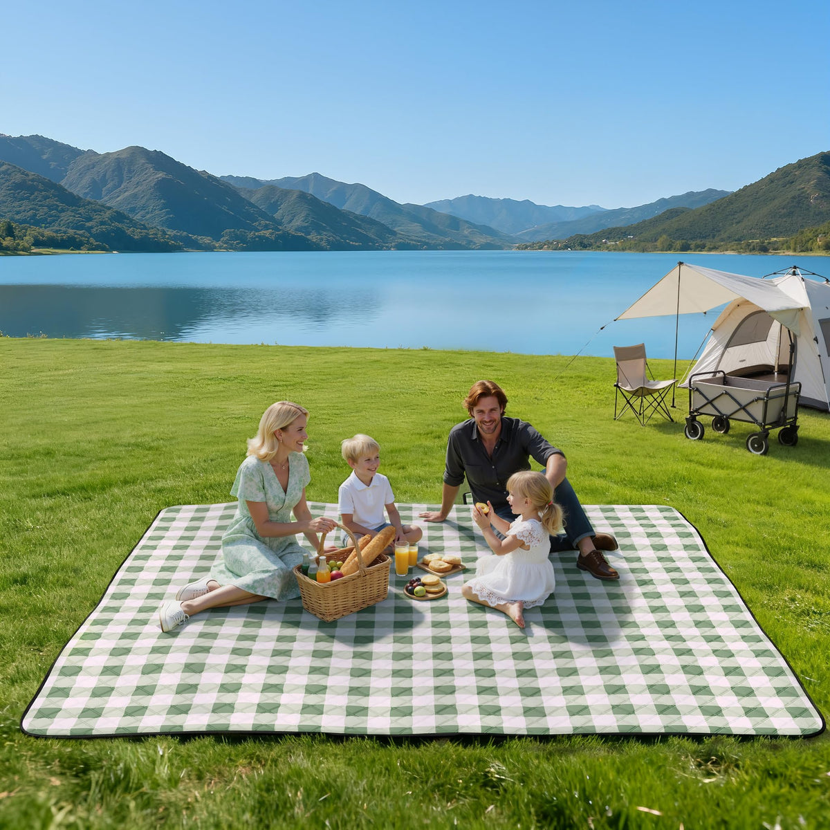 TigeJoy picnic blanket folded compact for easy transport.