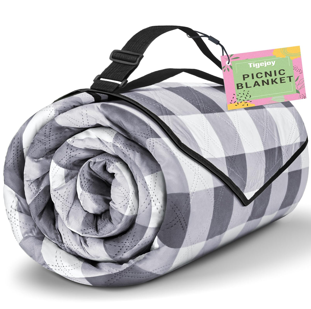TigeJoy picnic blanket folded-compact for easy transport.